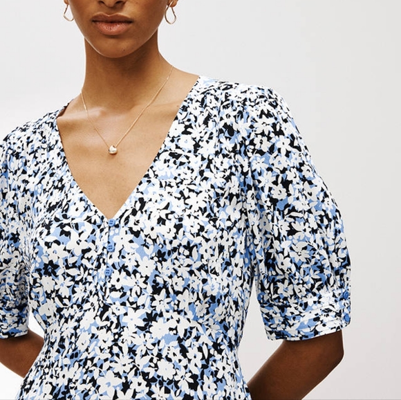 John Lewis Blue & White Floral Tea Dress UK 12 - Picture 3 of 13